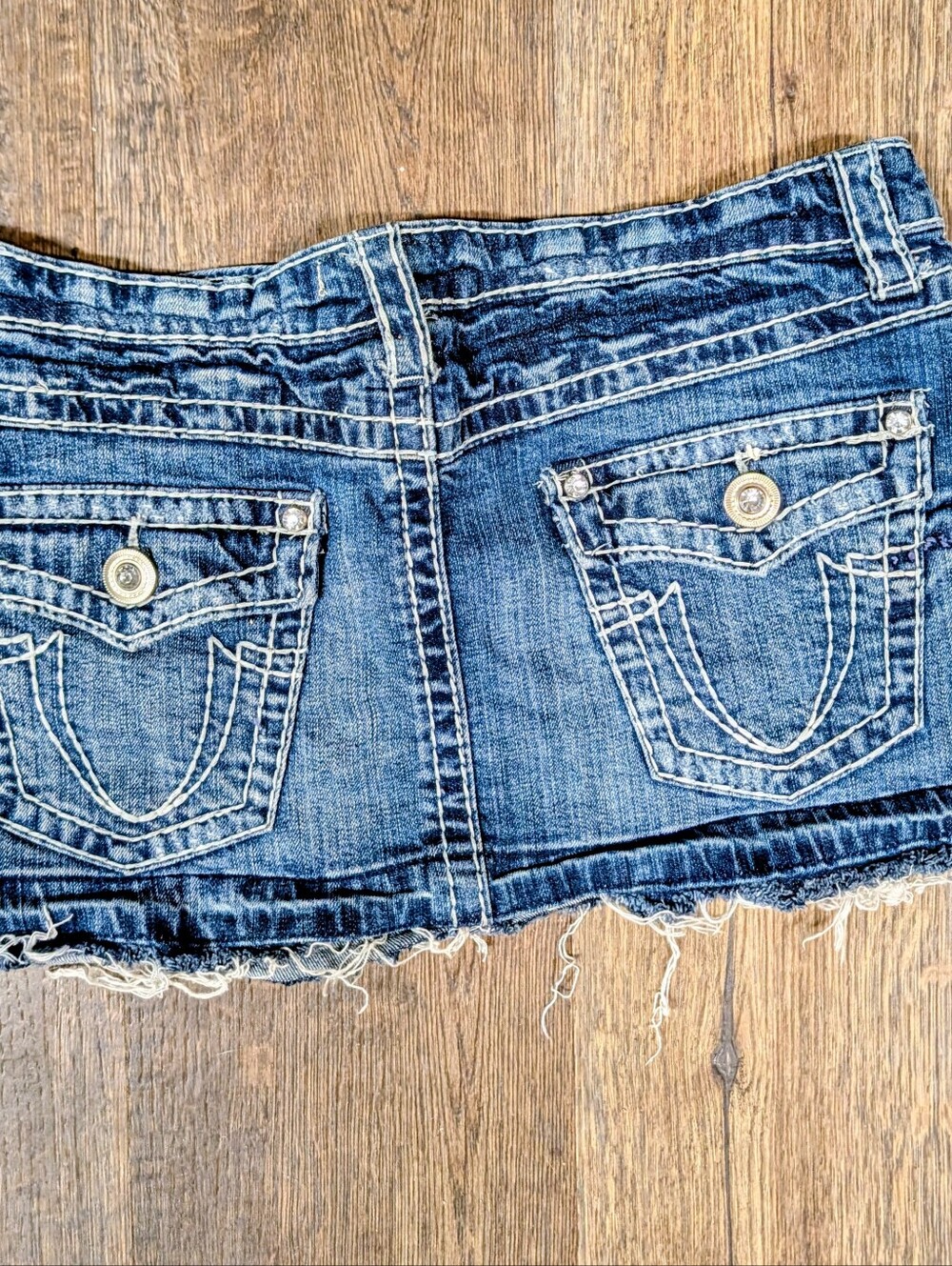 Horseshoe Y2K Denim Mini Skirt with Embroidered Back Pockets